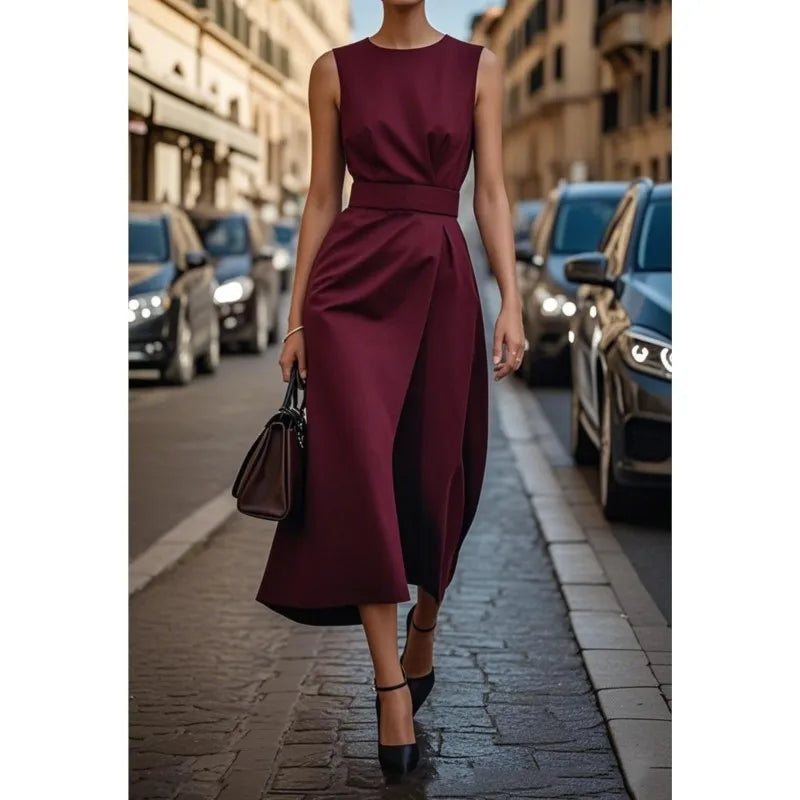 Clarimond | Elegant Round Neck Midi Dress