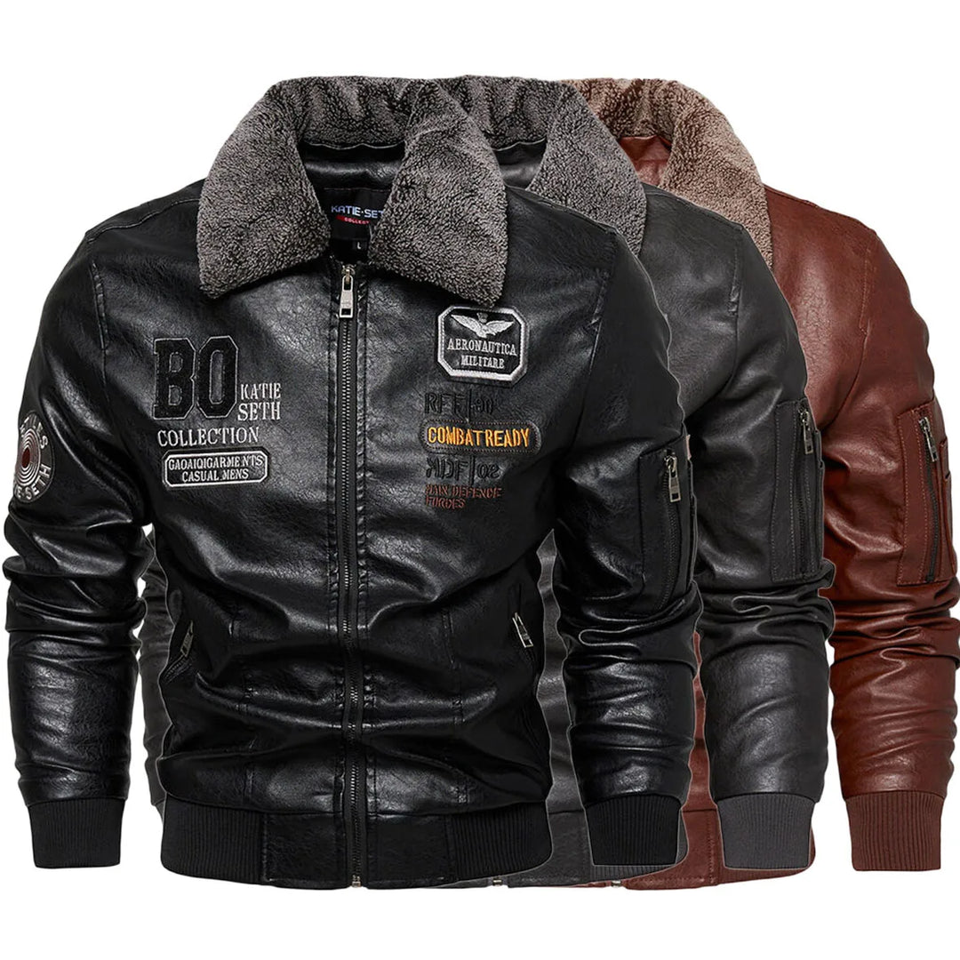 Raphaël™ | Black Aviator Jacket with Fur Collar