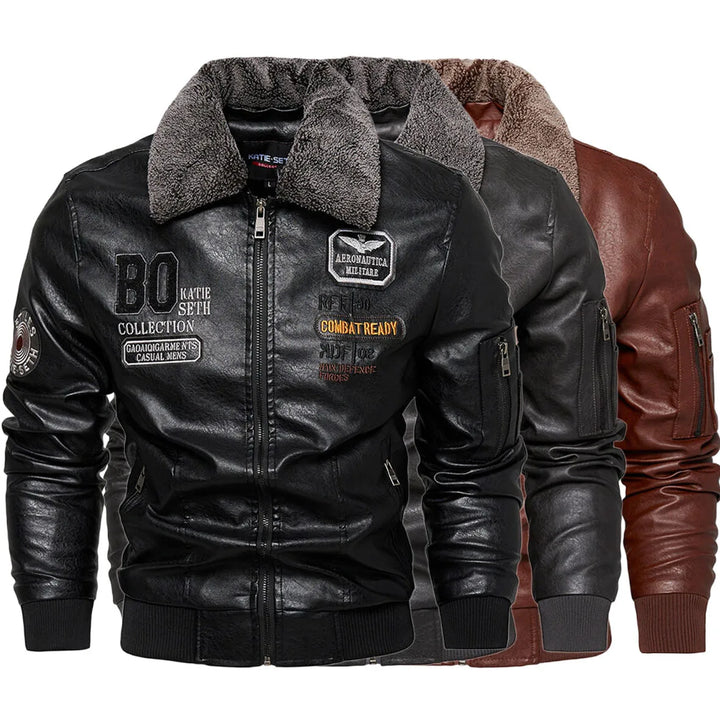 Raphaël™ | Black Aviator Jacket with Fur Collar