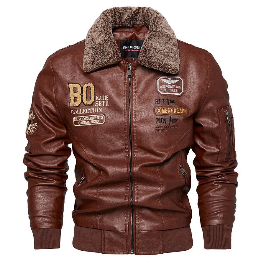 Raphaël™ | Black Aviator Jacket with Fur Collar
