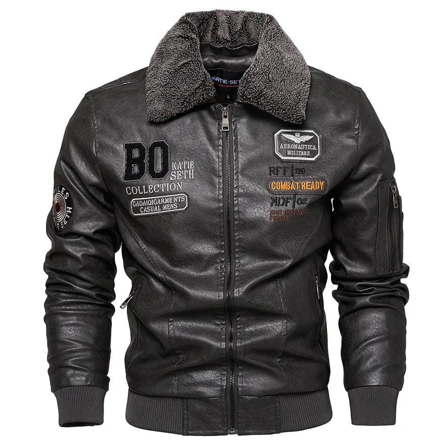 Raphaël™ | Black Aviator Jacket with Fur Collar