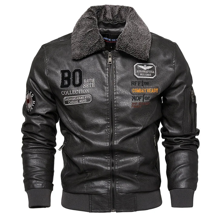 Raphaël™ | Black Aviator Jacket with Fur Collar