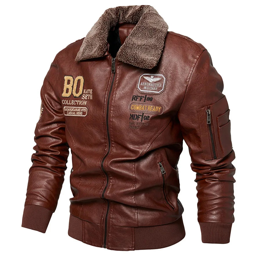 Raphaël™ | Black Aviator Jacket with Fur Collar