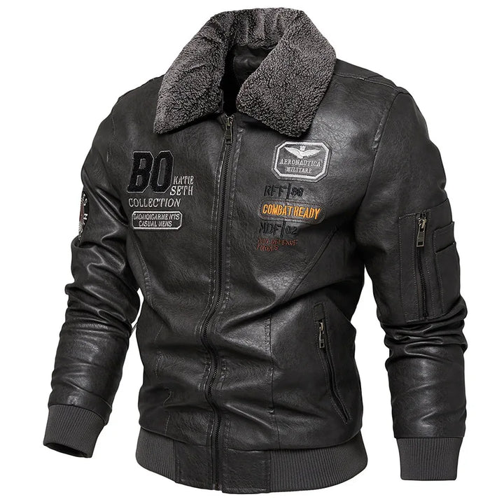 Raphaël™ | Black Aviator Jacket with Fur Collar