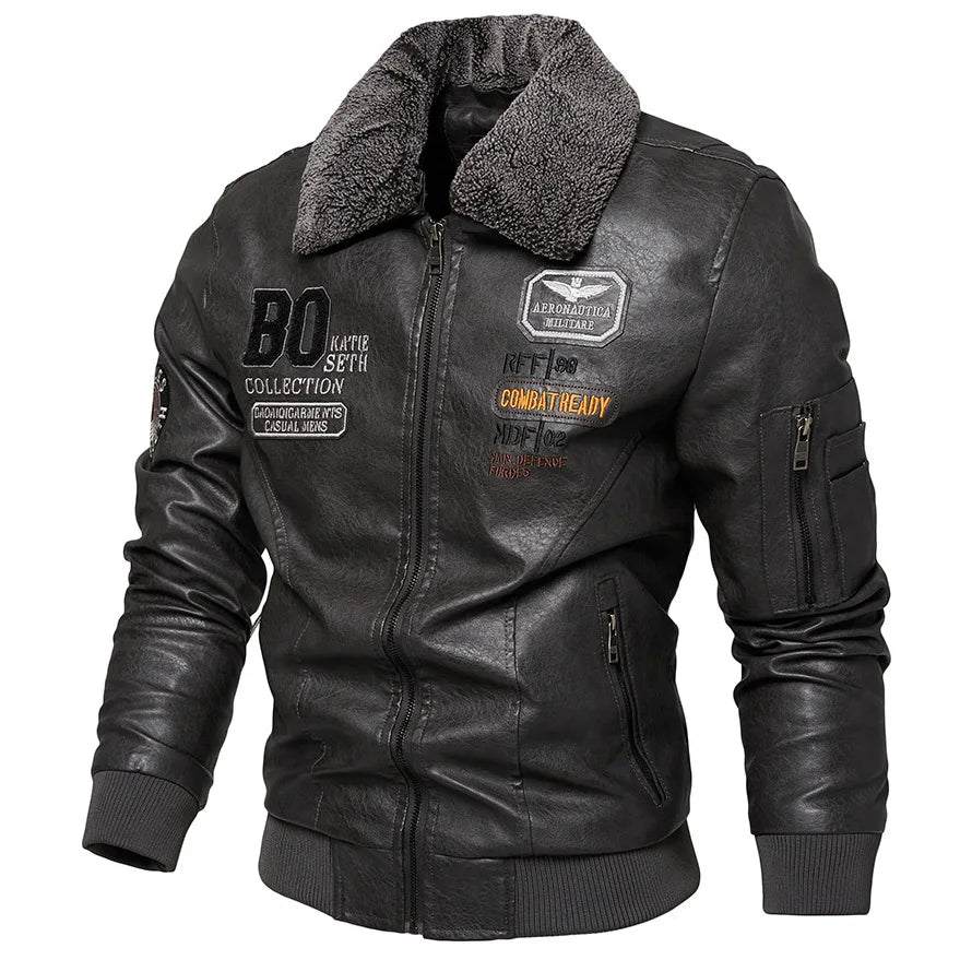 Raphaël™ | Black Aviator Jacket with Fur Collar