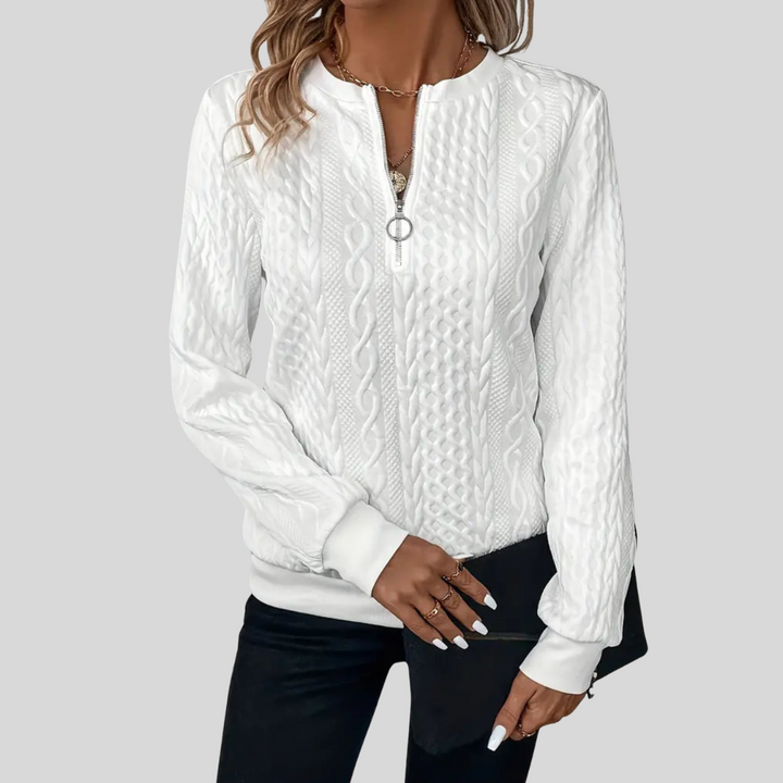 Amalie | zip-up cable knit jumper