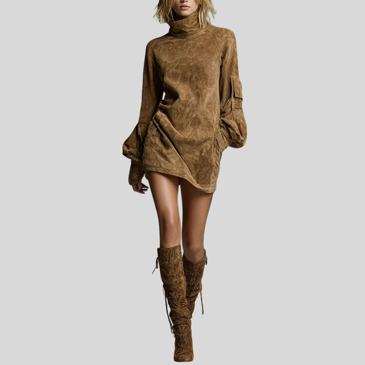 Lilly | Suede Turtleneck Mini Dress