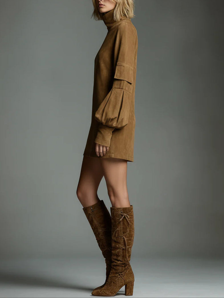 Lilly | Suede Turtleneck Mini Dress