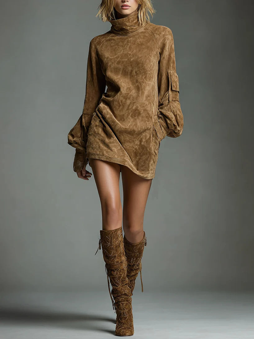 Lilly | Suede Turtleneck Mini Dress