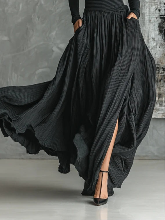 Journee | Elegant Pleated Maxi Skirt