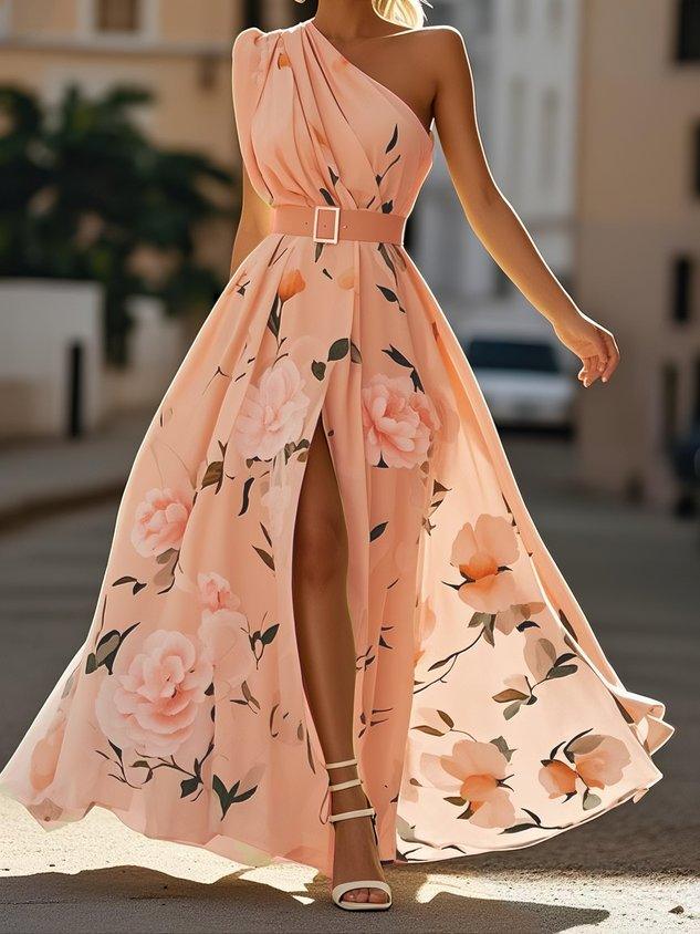 Alice | Floral Ruched One-Shoulder A-Line Maxi Dress