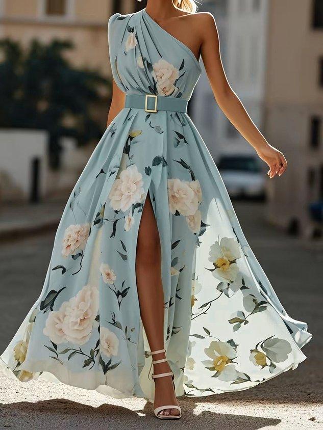 Alice | Floral Ruched One-Shoulder A-Line Maxi Dress