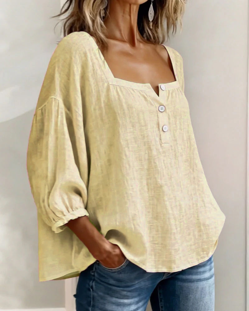 Zae | Square Collar Long Sleeve Shirt