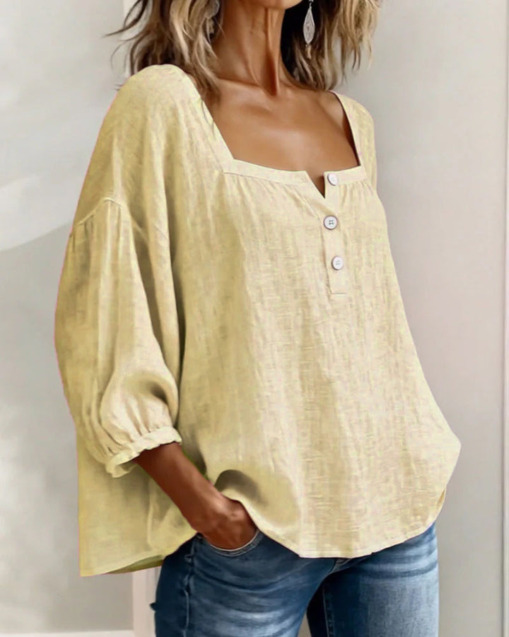 Zae | Square Collar Long Sleeve Shirt