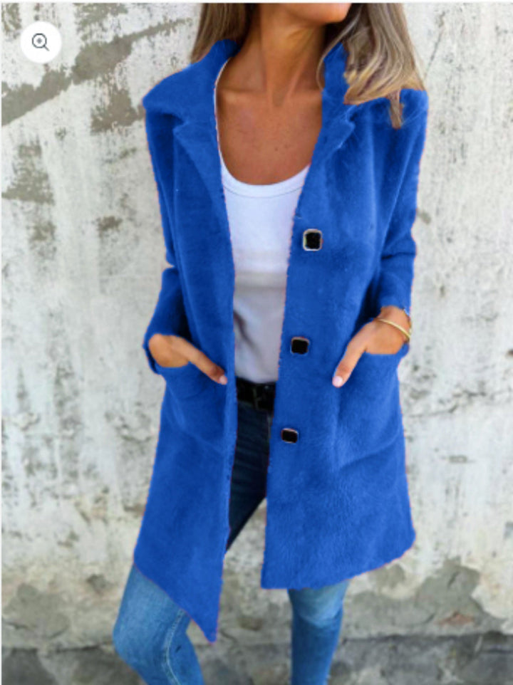 Rionna - Long Sleeve Button Up Coat With Pockets