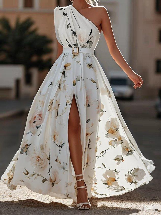 Alice | Floral Ruched One-Shoulder A-Line Maxi Dress