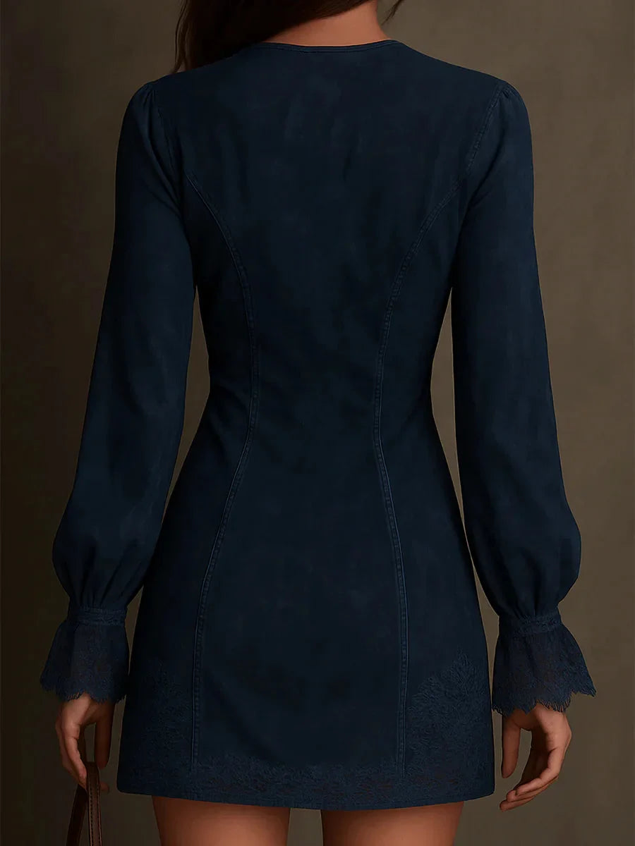 Jasmine | Blue Suede Dress with Lace