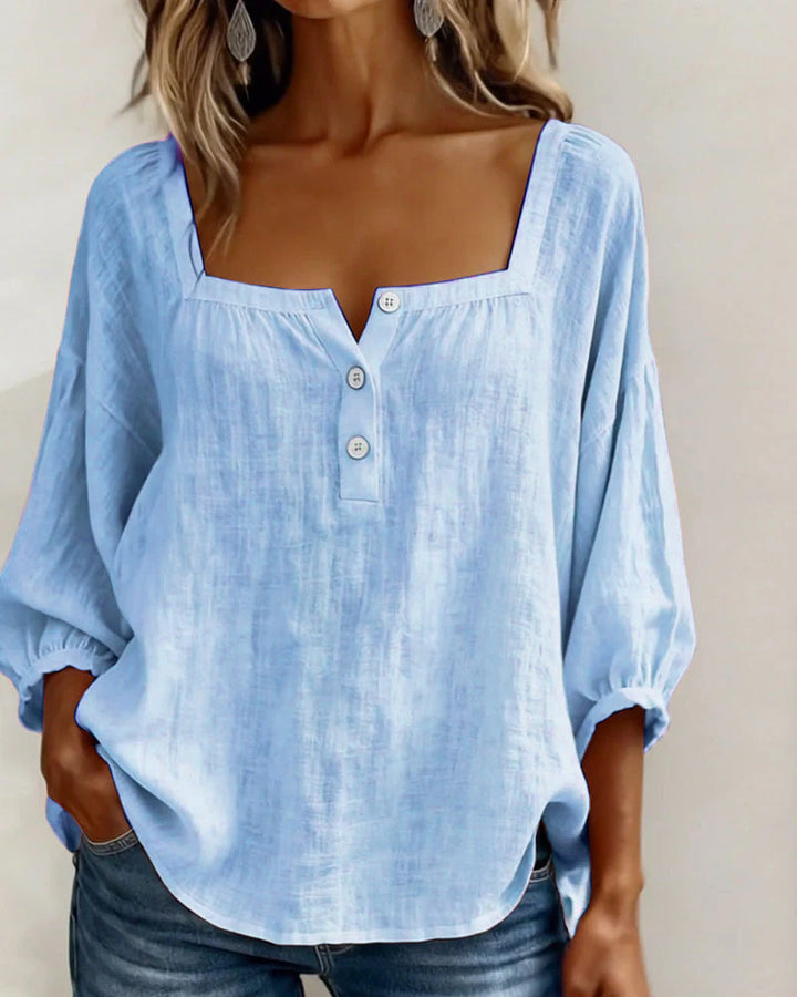 Zae | Square Collar Long Sleeve Shirt