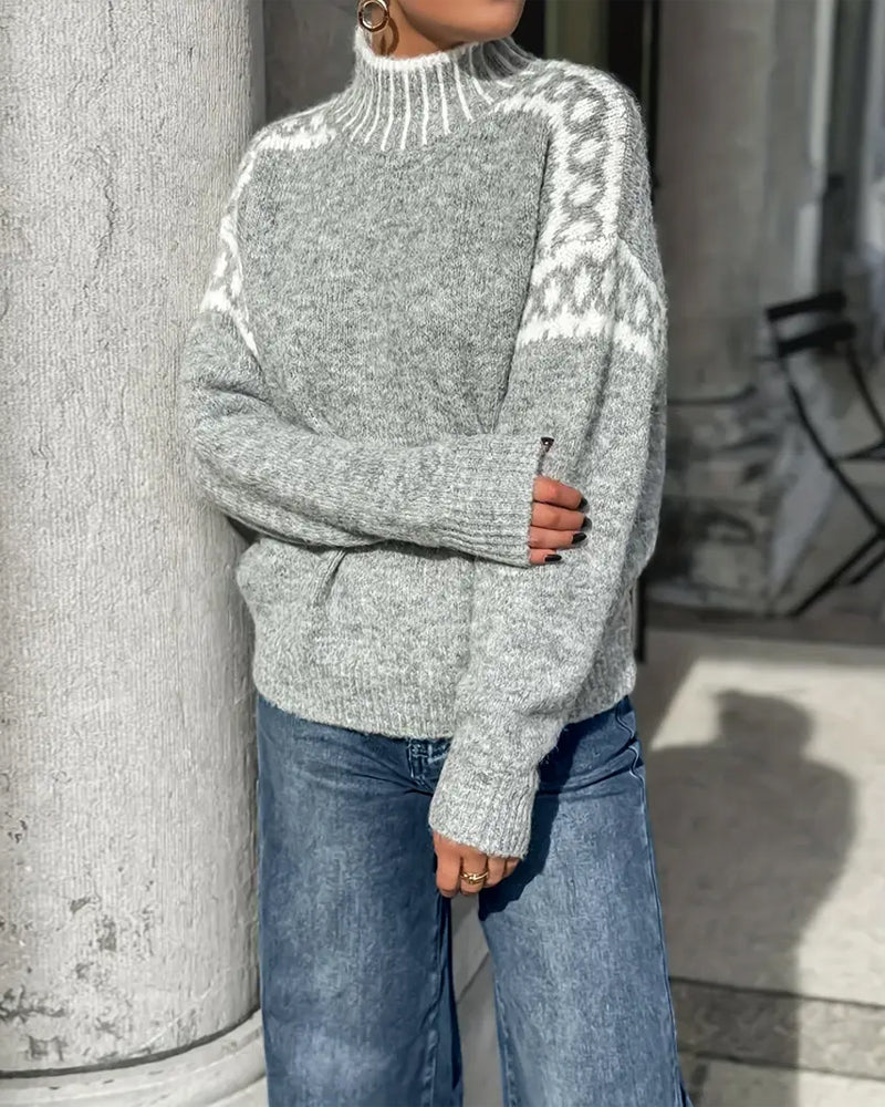 Lima | High Neck Contrast Patterned Sweater