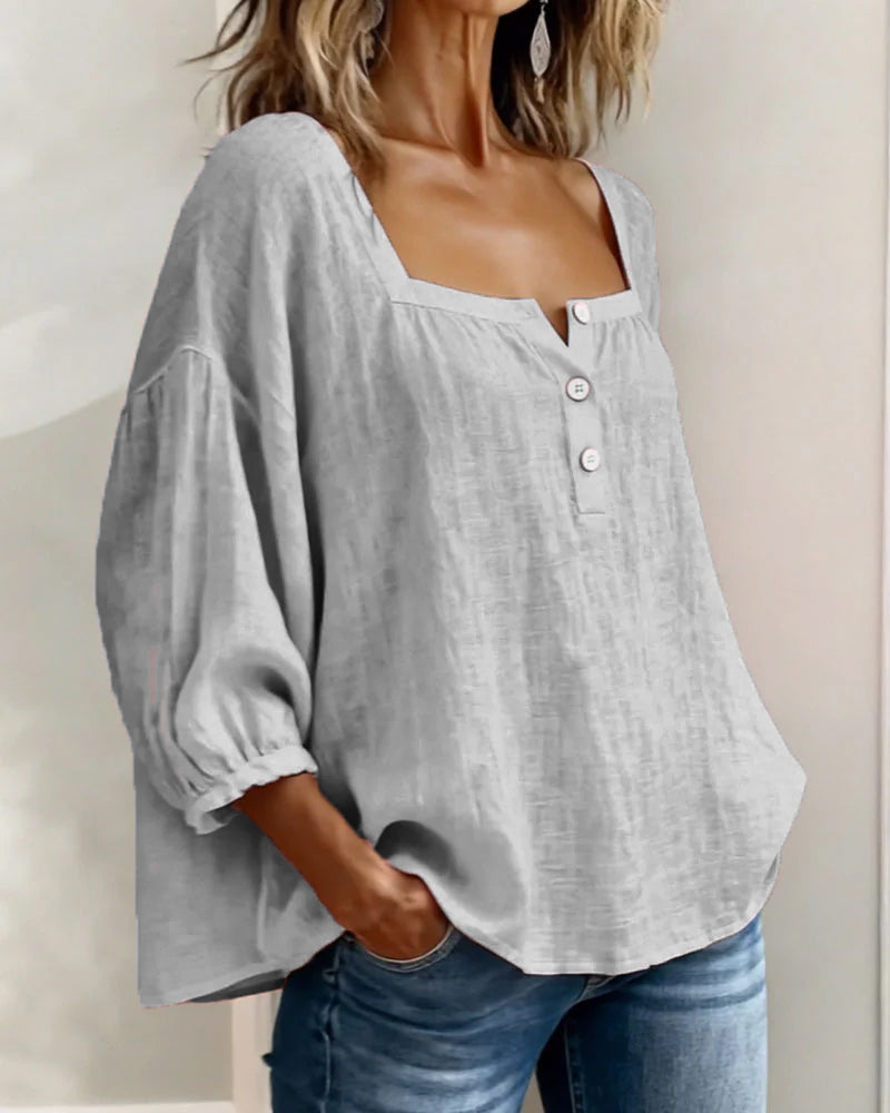 Zae | Square Collar Long Sleeve Shirt