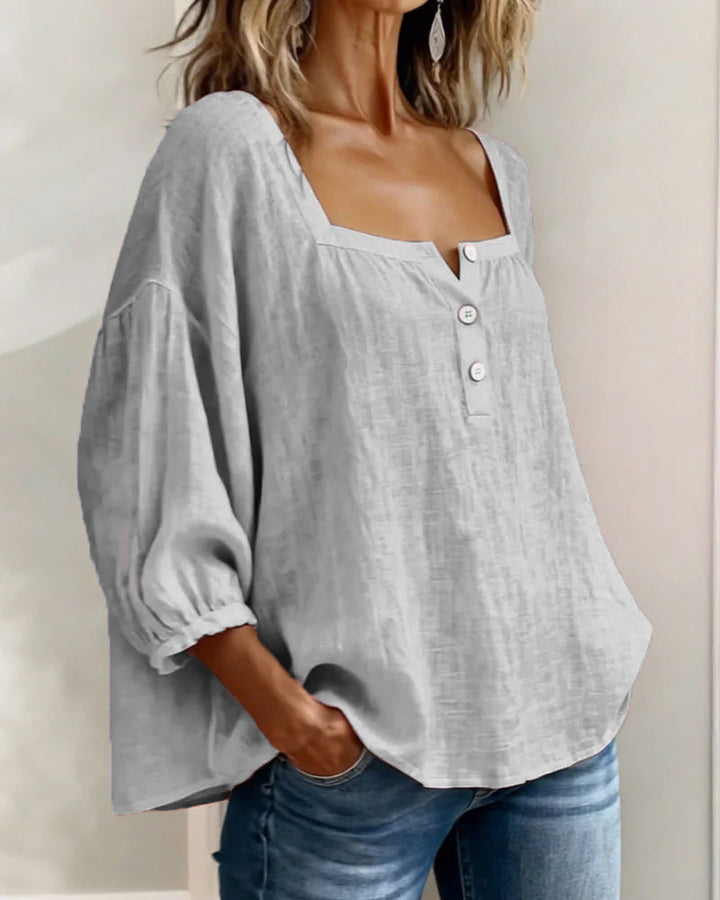 Zae | Square Collar Long Sleeve Shirt
