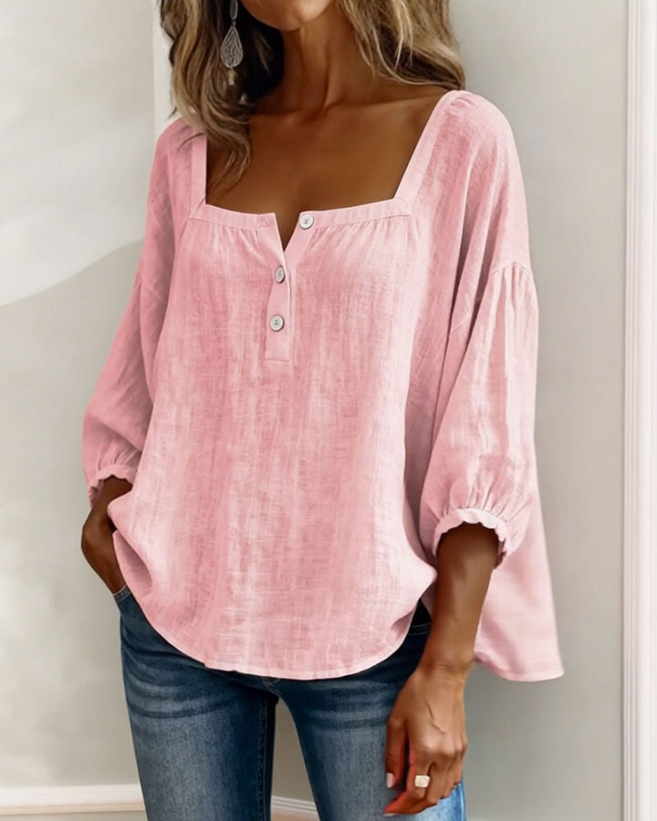 Zae | Square Collar Long Sleeve Shirt