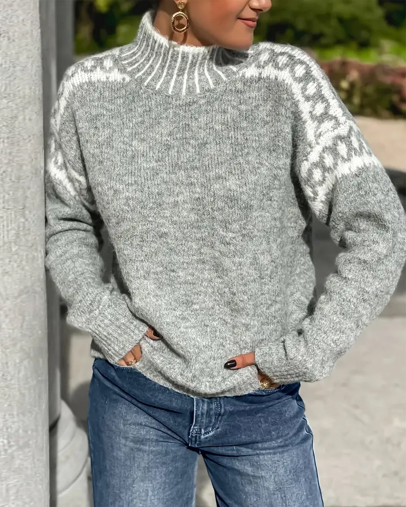 Lima | High Neck Contrast Patterned Sweater