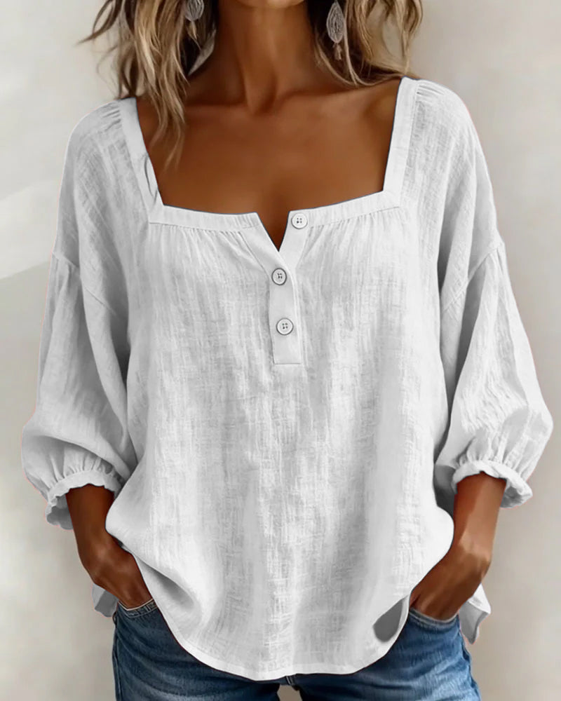 Zae | Square Collar Long Sleeve Shirt