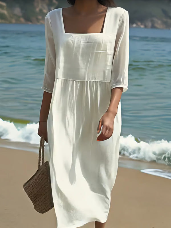 Evelyn | Effortless Square-Neck Midi Dress