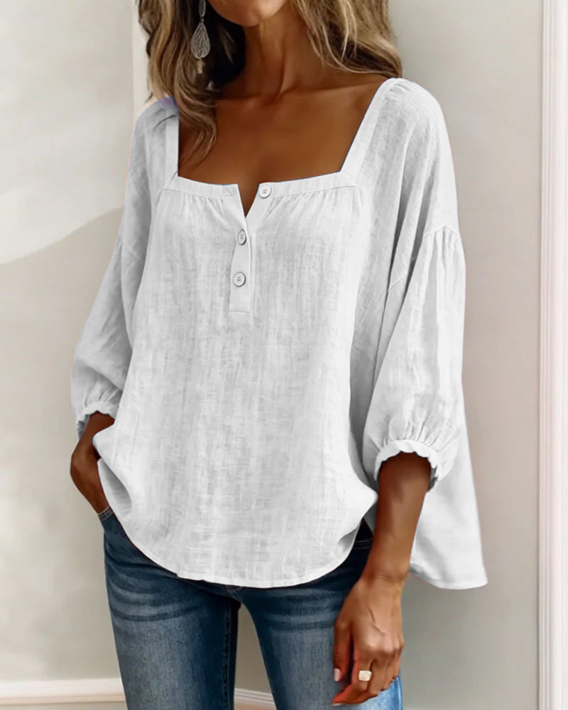 Zae | Square Collar Long Sleeve Shirt
