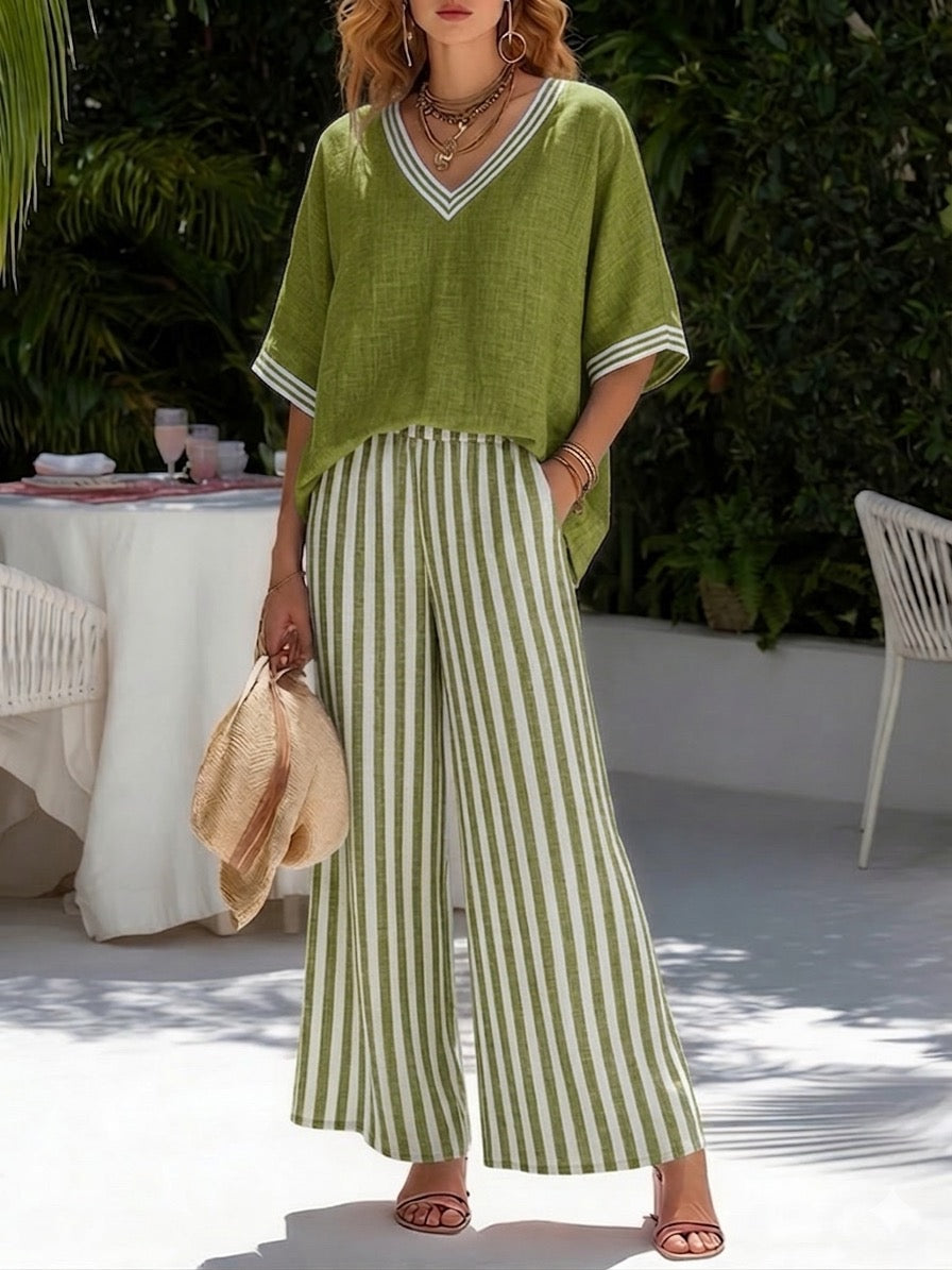 Amelia | Elegant Casual Striped Two-Piece Set