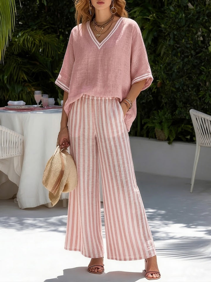 Amelia | Elegant Casual Striped Two-Piece Set