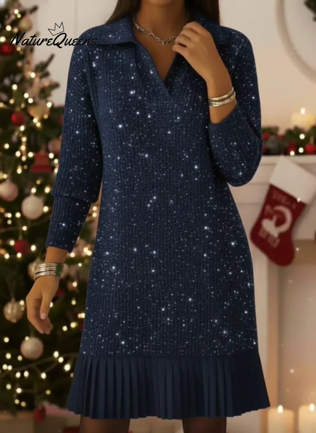 Lorna | Polo Neck Shimmering Knit Dress