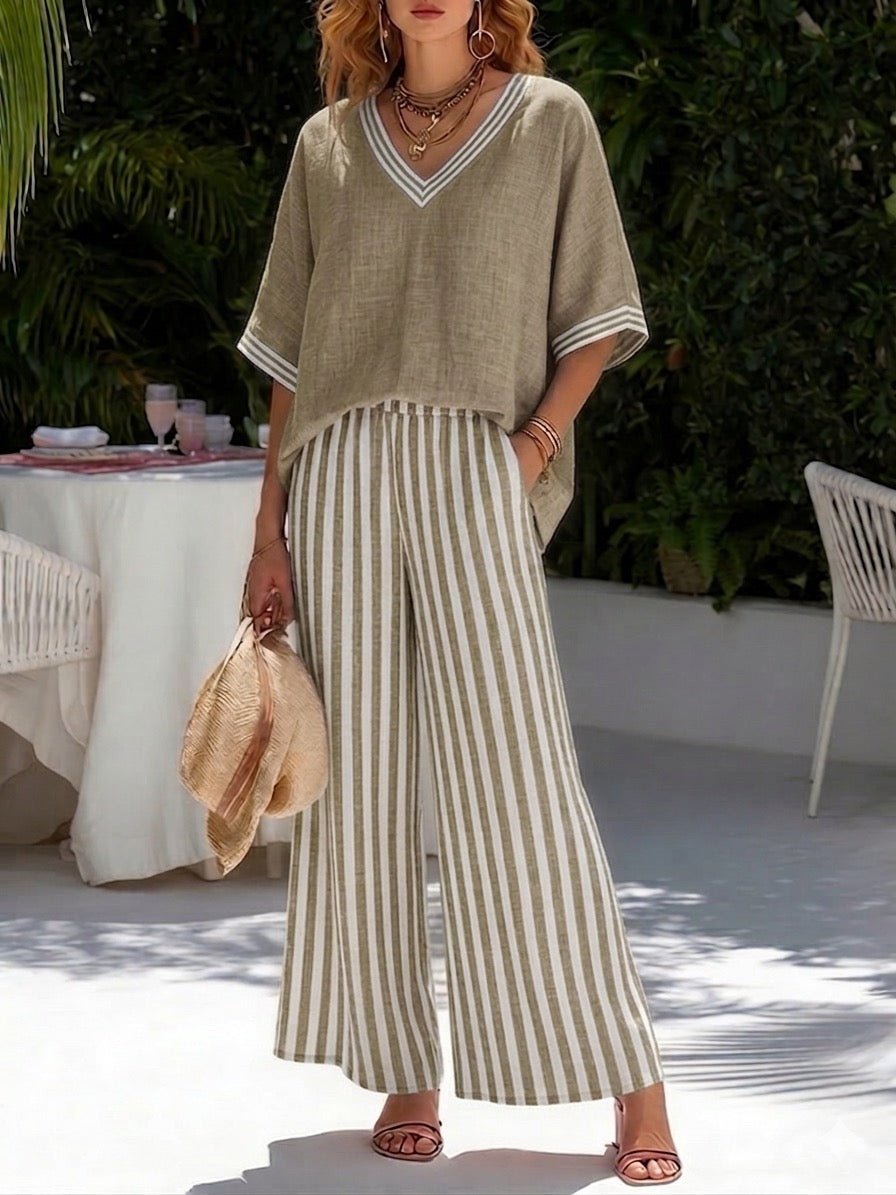 Amelia | Elegant Casual Striped Two-Piece Set