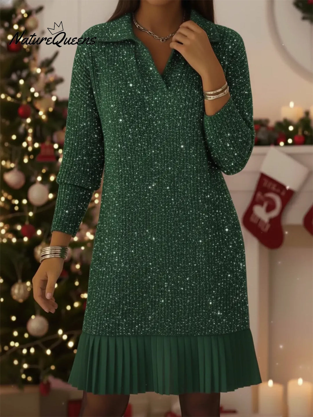 Lorna | Polo Neck Shimmering Knit Dress