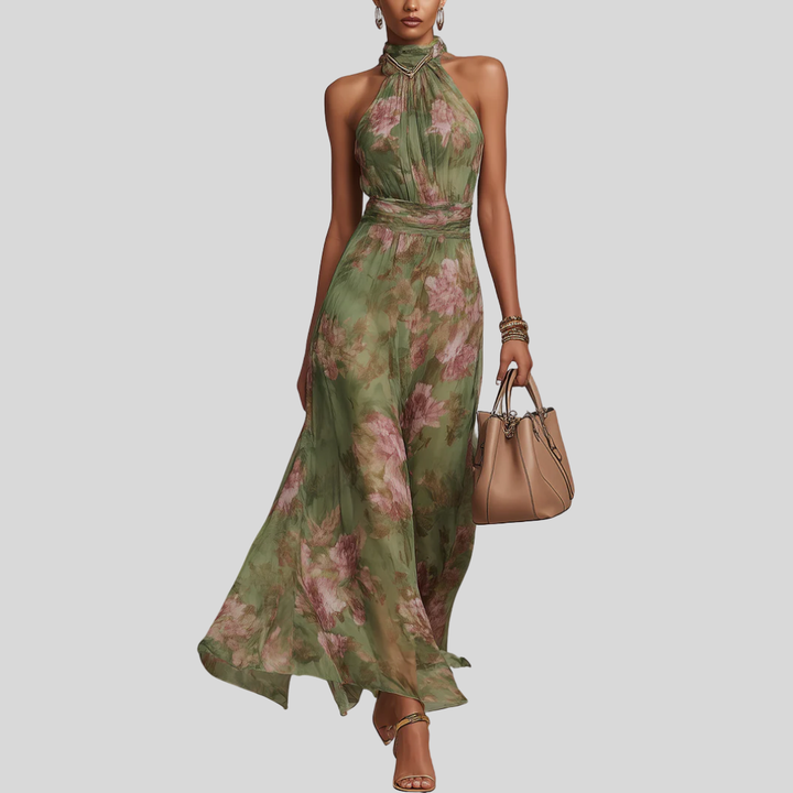 Livia | Elegant Maxi Halter Floral Dress