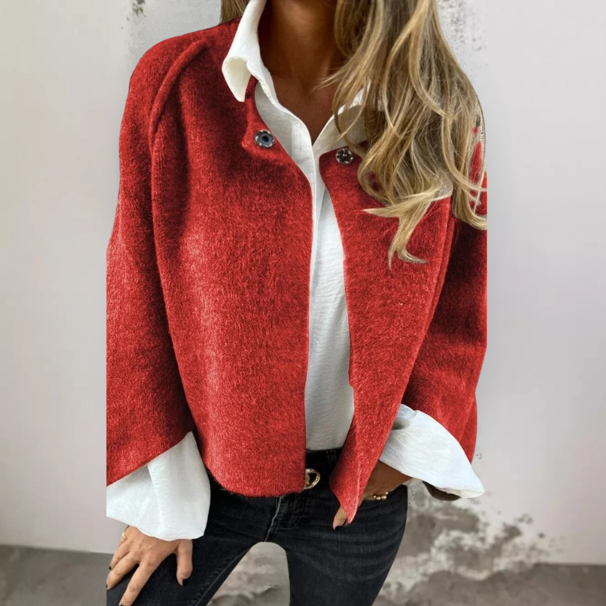 Henrike - Wool Coat with Round Neckline and Long Sleeves