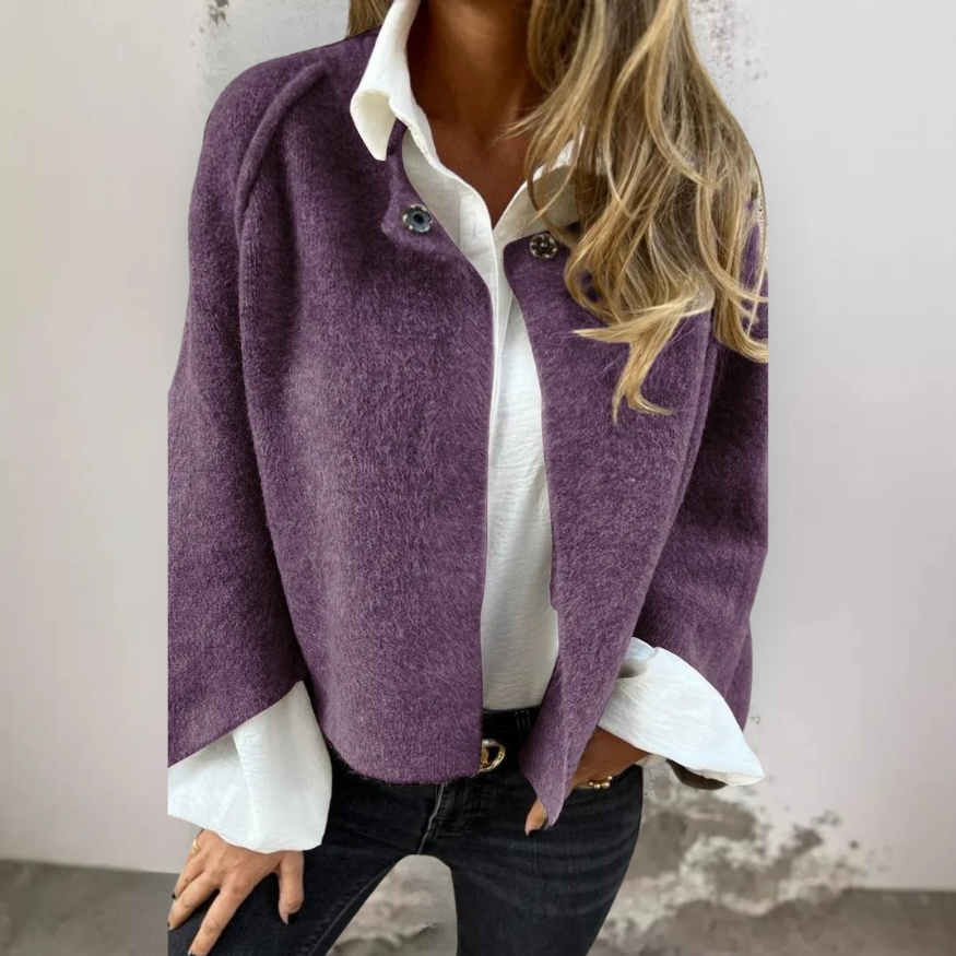 Henrike - Wool Coat with Round Neckline and Long Sleeves