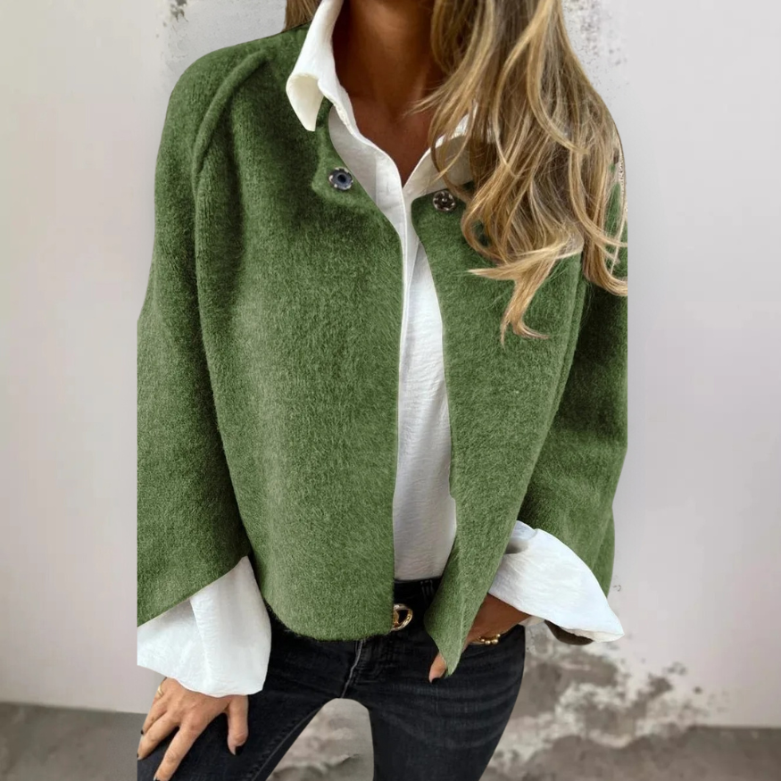 Henrike - Wool Coat with Round Neckline and Long Sleeves